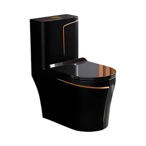 Penjualan terlaris mewah satu bagian keramik kamar mandi Wc lemari air porselen emas hitam berwarna mangkuk toilet