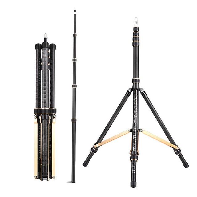 Fosoto Carbon Fiber Overhead Heavy Tripod With 1/4 and 3/8 Screw Portable Adjustable Dslr Camera Holder Ring Light Stand Tripod