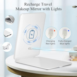 Miroir de maquillage de bureau éclairé avec lumière LED, portable, pliable, simple face, à intensité réglable, écran tactile, carré, 3 couleurs - Product Image 4