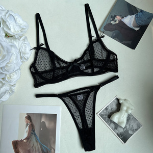 Nouvelles Tendances Mode 2026 : Ensemble Lingerie <span class=keywords><strong>Sexy</strong></span> Noire Transparente, Soutien-Gorge Français en Maille Ultra-Fine, Ensemble Érotique pour Femme - Product Image 4