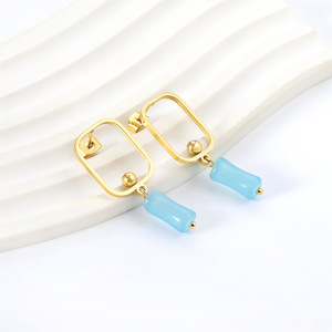 Stud Earrings Geometric Square <b>Frame</b> With Colorful Beads For Women Gift Fashion Jewelry - Product Image 3