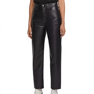 Pantalon évasé en cuir véritable de qualité supérieure pour femme, taille haute, style vintage, coupe cloche, pour un look élégant au quotidien - Product Image 1
