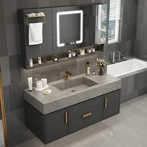 Mueble de baño moderno de 24 pulgadas, espejo ligero delgado de 65 Cm, tocador con lavabo individual