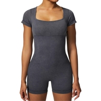 Tenue de yoga sans couture pour femme, style européen et américain, effet délavé, à manches courtes, moulante, pour fitness, danse et sport