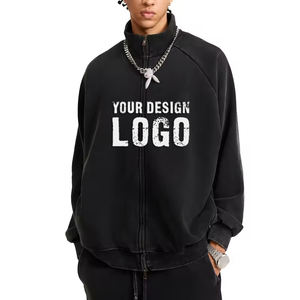 Autumn Winter Drop Shoulder Zipped Cardigan Mens <b>Hoodies</b> Wholesale OEM Washed Plus Fleece Stand Collar Full Zip Men's <b>Hoodies</b> - Product Image 3