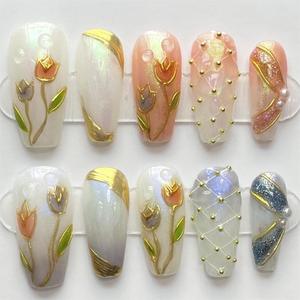 Diseño #40 alta calidad 3D Nail Art pintura <span class=keywords><strong>tulipanes</strong></span> flor Prensa en <span class=keywords><strong>uñas</strong></span> conjunto hecho a mano 10 Uds bailarina ataúd <span class=keywords><strong>uñas</strong></span> artificiales - Product Image 1