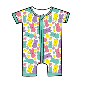 Sıcak Satış Bambu Kumaş Özel Baskılı Bebek Pijamaları Yazlık Tek Parça Kısa Tulum - Product Image 4