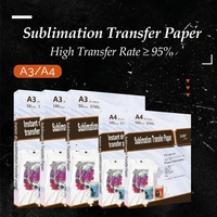 Papier de transfert par sublimation thermique personnalisé A3 A4 100 g/m² 100 feuilles Papier jet d'encre haute résolution pour t-shirts, tasses en céramique et cadeaux