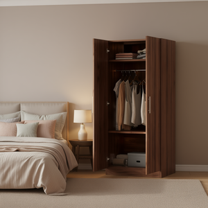 Armadio in Legno Marrone a 2 Ante con 5 Ripiani, Porte a Battente, Arredamento Moderno Minimalista per Camera da Letto, Autoportante - Product Image 2