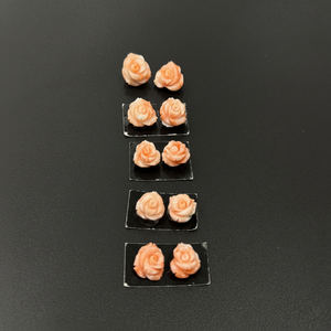 หินปะการังที่สวยงามแกะสลักเป็นคู่รูปดอกกุหลาบสำหรับแหวนต่างหูและเครื่องประดับอื่นๆอัญมณีปะการังธรรมชาติ - Product Image 1