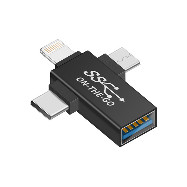 JILIAN Wholesale Multi-function 3IN1 OTG Adapter USB Female Type-C/Micro/ Data Transfer Charging 10G Laptop Aluminum