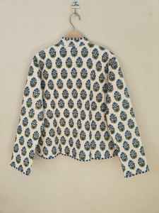 Veste longue courte en coton bleu matelassée pour femmes, veste réversible tendance, veste florale kantha pour femmes et filles, veste d'hiver et d'été bohème - Product Image 5