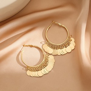 Boucles d'oreilles pendantes rondes géométriques dorées pour femmes, style bohème, bijoux simples et tendance - Product Image 1