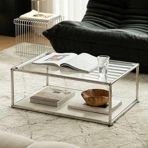 Tavolino da Salotto <span class=keywords><strong>Moderno</strong></span> Minimalista <span class=keywords><strong>in</strong></span> <span class=keywords><strong>Vetro</strong></span> Temperato e Acciaio Inossidabile, Modulare per Casa e Hotel - Product Image 6