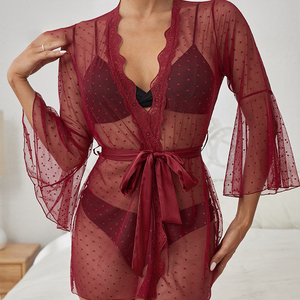 Conjunto <span class=keywords><strong>de</strong></span> Lencería Sexy <span class=keywords><strong>de</strong></span> Alta Calidad para Mujer, con Transparencias, Diseño <span class=keywords><strong>de</strong></span> Puntos Ondulados, Encaje, Malla, Bata Transparente para el Hogar - Product Image 3