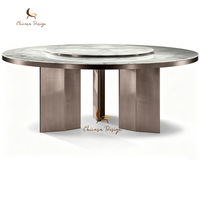 Table à manger ronde de luxe avec plateau tournant en marbre et base métallique, prix de gros populaire