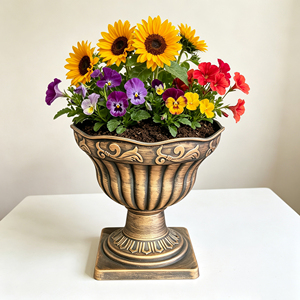 Vaso Fioriera Rotondo Classico in Plastica PP Dorata Spazzolata da 11,4 Pollici, Confezione da 2, per Portico Anteriore e Esterni con <span class=keywords><strong>Piedistallo</strong></span> - Product Image 4