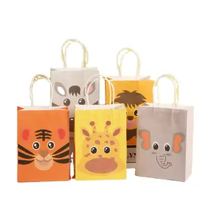 동물 종이 가방 만화 귀여운 호랑이 사자 얼룩말 코끼리 정글 테마 작은 동물 선물 가방 어린이 생일 파티