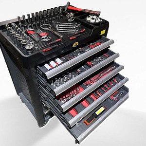 Armoire à outils moderne à 7 tiroirs verrouillables, glissières à billes, roulettes, construction métallique professionnelle, modèle OEM NT-228, 369 outils - Product Image 1