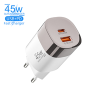 Chargeur mural USB Type-C double port 45W, adaptateur d'alimentation à charge rapide pour téléphone portable, chargeur Type C avec prise EU US UK