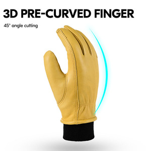 Guantes de trabajo para hombres, forro polar de piel de vaca, cabra, impermeable, cálido, a prueba de viento, color amarillo, para exterior, para invierno - Product Image 6