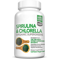Suministro de 120 Cápsulas de Espirulina, Chlorella y Clorofila, Proteína Vegetariana en Polvo, Superalimento Verde para Adultos