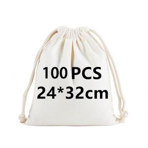 Sacs cadeaux en coton naturel avec cordon de serrage, logo personnalisé imprimé, pochettes de rangement unies avec texte personnalisé, vente en gros, 100 pièces/lot - Product Image 3