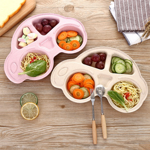 Assiette compartimentée pour bébé, en paille de blé, vaisselle pour enfants, nourriture complémentaire pour bébé, voiture de dessin animé - Product Image 2