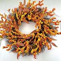 Guirlande de fruits et fleurs en soie pour la récolte d'automne, Thanksgiving et Halloween, 45-50 cm, pour usage intérieur, à suspendre à la porte de la maison