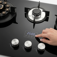 Table de cuisson à gaz encastrable moderne à 3 brûleurs, panneau en verre trempé, plaque supérieure en acier inoxydable, protection anti-extinction de flamme, usage domestique intensif