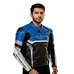 Blouson de moto en cuir pour hommes adultes, équipement de protection CE, respirant, coupe-vent, manches longues, pour la course sur circuit, tenue de moto avant la course - Product Image 1