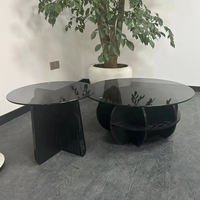 Ensemble de tables basses rondes de style nordique moderne, table basse en verre et bois robuste pour la maison, le salon, l'appartement, le bureau