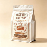 Sachet alimentaire à fond plat avec fenêtre transparente, scellé sur huit côtés, en papier kraft, pour emballage de friandises pour chiens et chats