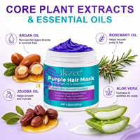 Ikzee 120g Masker Rambut Ungu Keratin Kolagen Pelembap Mendalam dengan Minyak Rosemary Argan untuk Rambut Pirang yang Di-bleach
