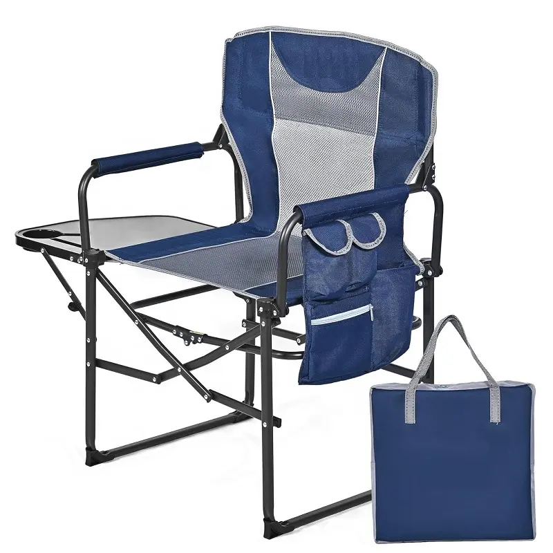 Chaise inclinable pliante Chaise de directeur de camping en plein air avec table d'appoint Chaises de randonnée à dos robuste