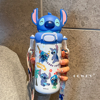 Bouteille Isotherme Disney en Acier Inoxydable avec Paille, Couvercle et Cordon pour Enfants, Idéale pour l'École et Comme Cadeau