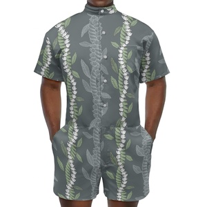 Su misura da uomo con tendenza estiva manica corta con bottone Casual un pezzo Suit Maile e Mokihana Lei stampa su richiesta - Product Image 3