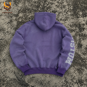 Custom Heavyweight DTG Printed <b>Zip</b> up Men Acid Wash Hoodie Manufacturer 400GSM Oversized Baggy Hip Hop Hoodie - Product Image 2