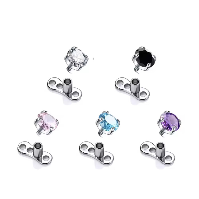 ASTM F136 Titanium Body Piercing 16G Dermal Anchor Top with CZ Stone Base Microdermal Rings Fashion Skin Diver Implants Jewelry