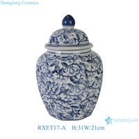 RXET17-A  Jarre générale octogonale en porcelaine chinoise bleue et blanche antique avec motif de gourdes entrelacées