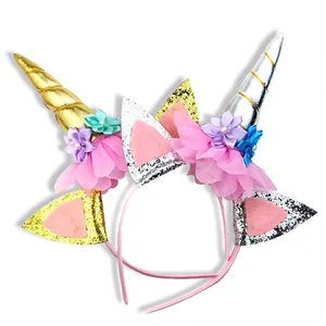 New Unicorn Headband Cute Women Kids Sweet Flower Unicorn Horn Hair Band Birthday Party Flower Floral Crown Headwear