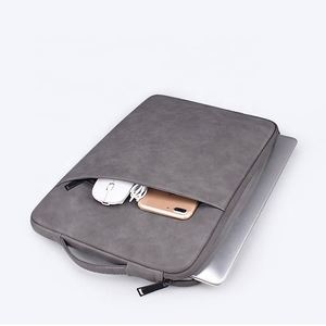 Leather Waterproof Slim Pu Leather Laptop Sleeves case with Side Open Zipper Pocket - Product Image 6