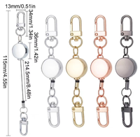 Porte-badges rétractables personnalisables en métal argenté et doré avec mousqueton et clip à ressort