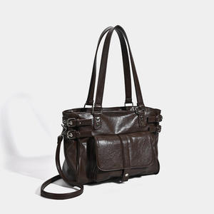 Bolso de mano retro marrón versátil para negocios, estilo coreano, mochila escolar clásica, gran capacidad, impermeable, con cremallera, correa de hombro individual - Product Image 2