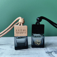Bouteille diffuseur de parfum pour voiture en verre noir dégradé classique de 8 ml avec bouchon en bois noir, vide, pour huiles essentielles et désodorisant suspendu