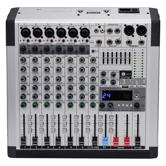 RA-8 Professional 6 Mono/XLR + 2 Stereo Inputs DJ Controller Audio Mixer Station with 24 DSP Effects 32-Bit Metal Wired