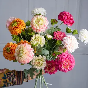 KEWEI 733 New Product Artificial Dahlia Real Touch Latex Chrysanthemum Flower Ball Flocking Stem Wedding Decoration