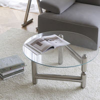 Vente en gros de meubles de salon ATUNUS Centre table basse ovale en verre trempé avec pieds en acier inoxydable