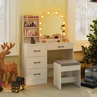 Coiffeuse Maquillage Blanche 100 x 40 x 140 cm avec Miroir sur Pied et Éclairage, Table de Toilette et Tabouret pour Chambre ou Salon
