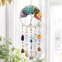 Vente en gros d'arbre de vie poli à la main en cristal d'agate pierres précieuses colorées artisanat pendentifs en cristal pour la maison et le bureau